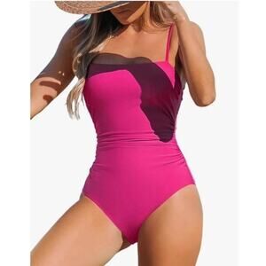 Cupshe Fuchsia Pink Ruched Tummy Control One Piece Swimsuit